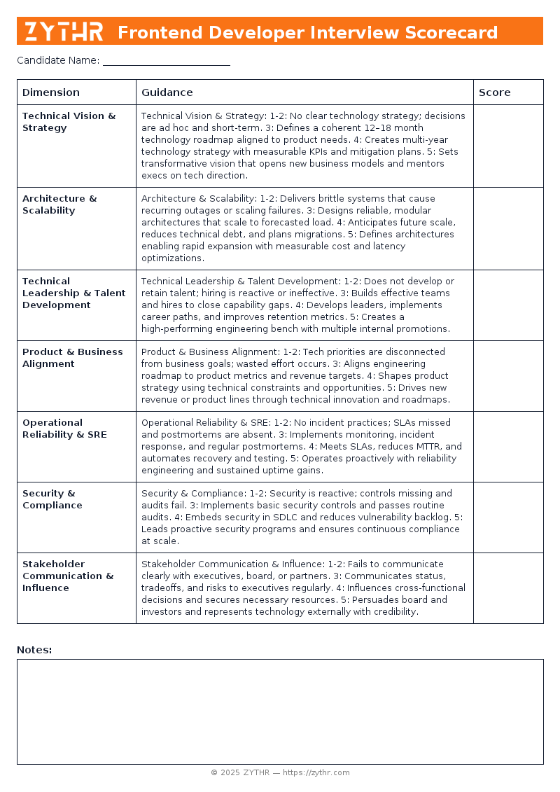 A ready-to-use CTO Interview Scorecard template