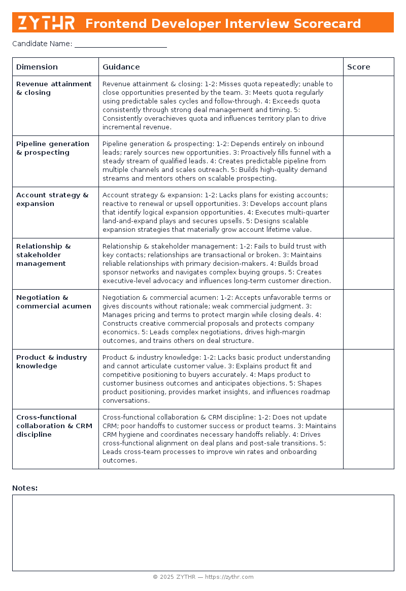 A ready-to-use Senior Account Executive Interview Scorecard template